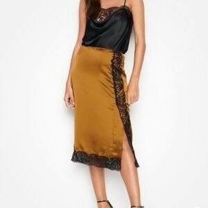 VICTORIAS SECRET MIDI SLIP LACE SATIN SKIRT SIDE BUTTON SLIT NWT
